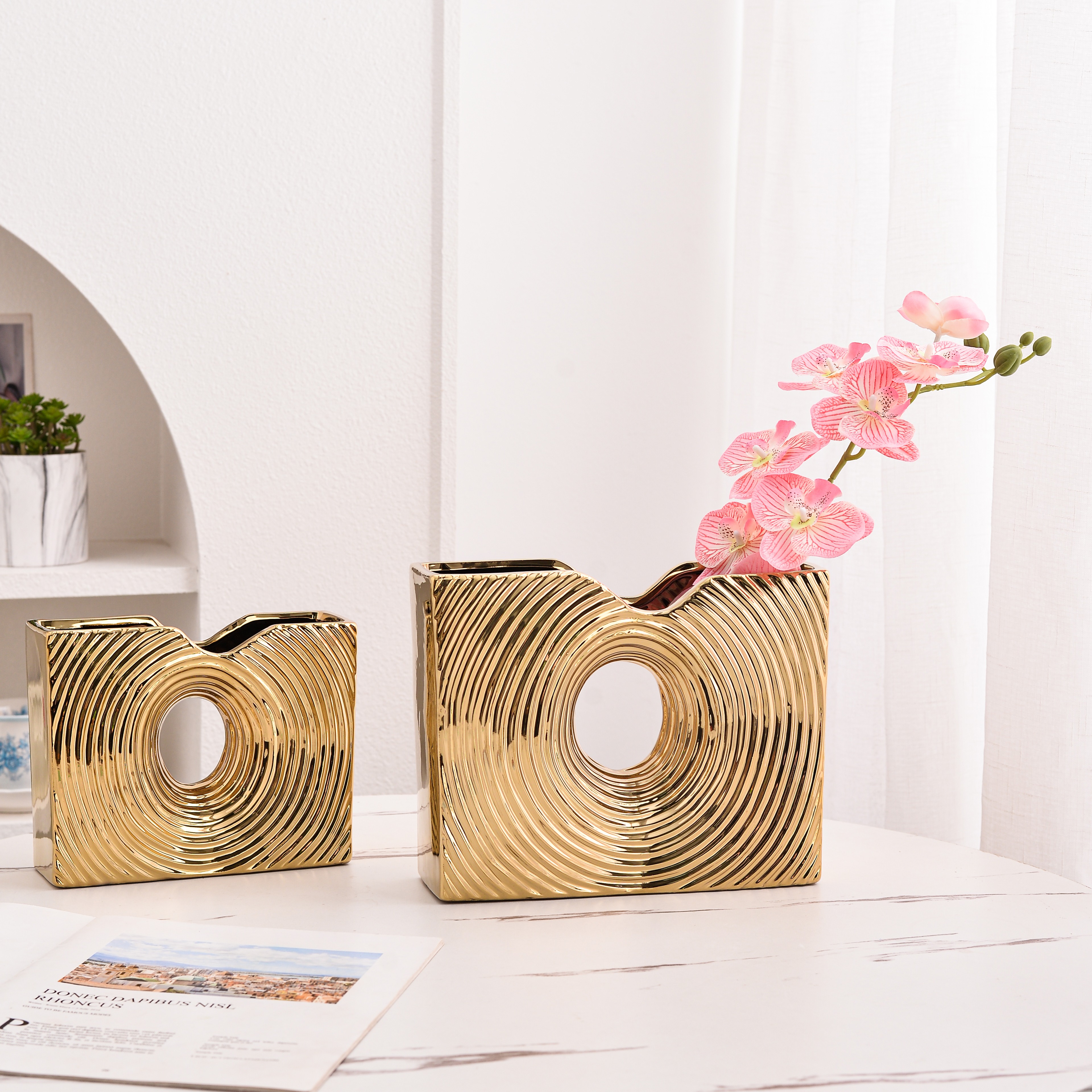 Zhiyu pair styled with orchid stems